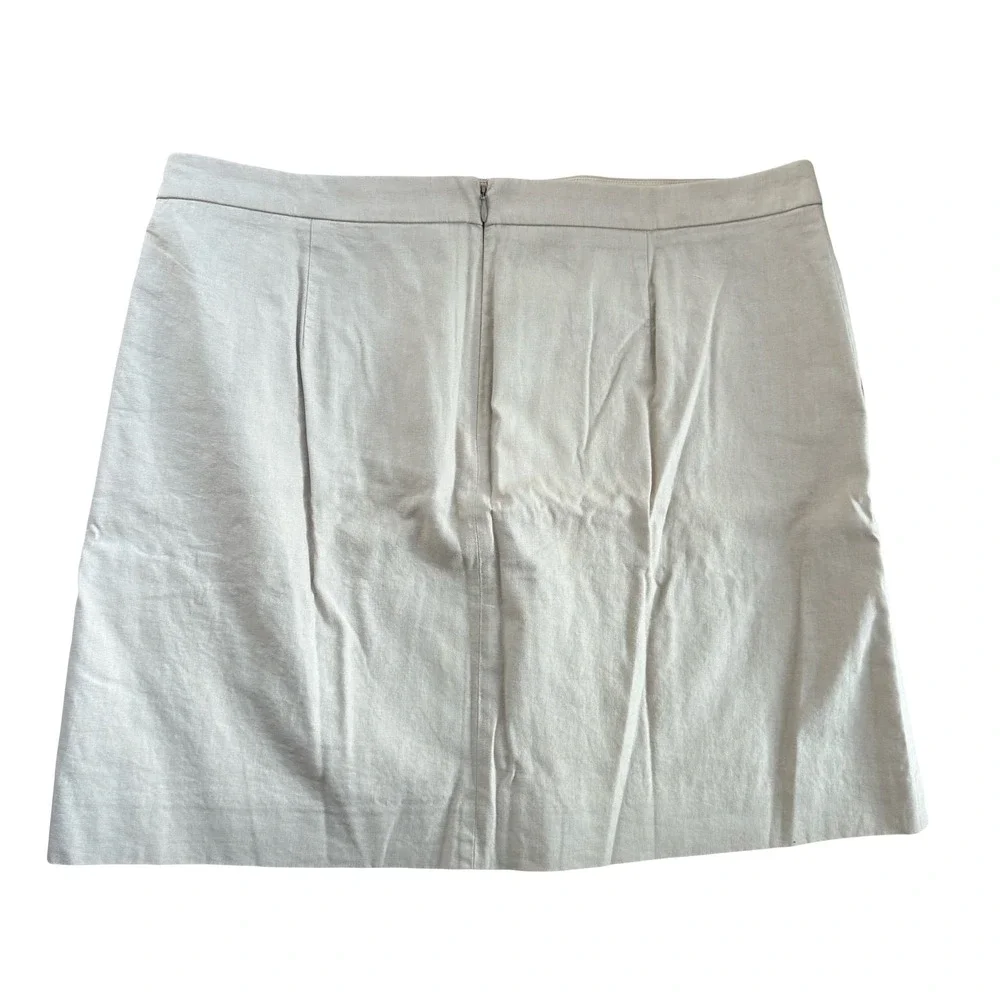 J. Crew Linen Blend‎ Button Front Preppy Classic Mini Skirt Beige Size 16 NEW